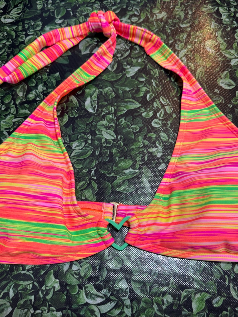 Neon Stripe Halter Bikini Top - Pink, Orange, Green Heart 💚